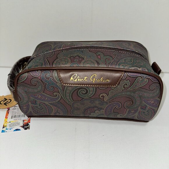 NWT Robert Graham Logo Toiletry Bag Style Houston Brown Paisley Travel $128